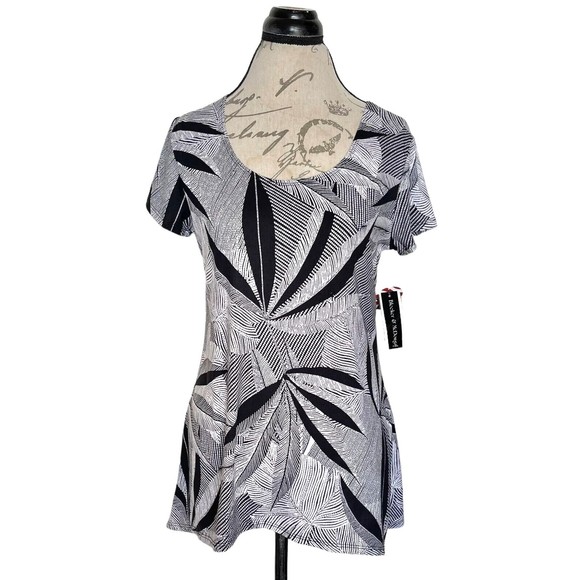 Bleeker & McDougal Womens Blouse Size Small High Low Safari Print White Black - Picture 5 of 12